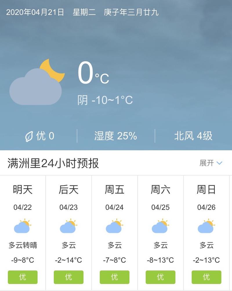 满洲里市最新天气预报通知